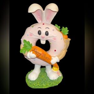 Easter Bunny Donut with Pastel Sprinkles & Carrot Figurine